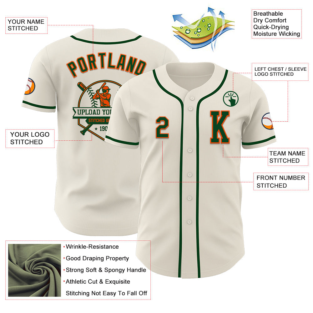 Custom Cream Green-Orange Authentic Baseball Jersey - Sky-Custom