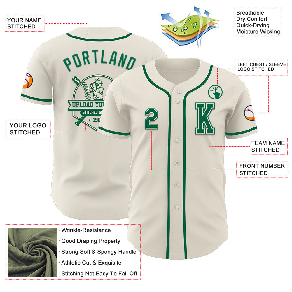 Custom Cream Kelly Green Authentic Baseball Jersey - Sky-Custom