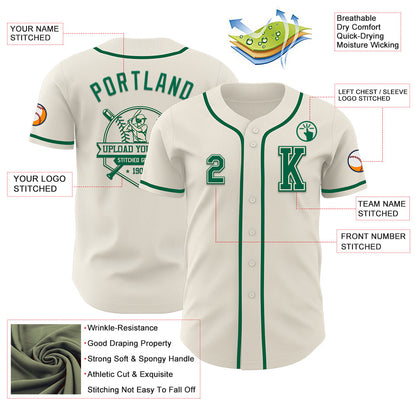 Custom Cream Kelly Green Authentic Baseball Jersey - Sky-Custom