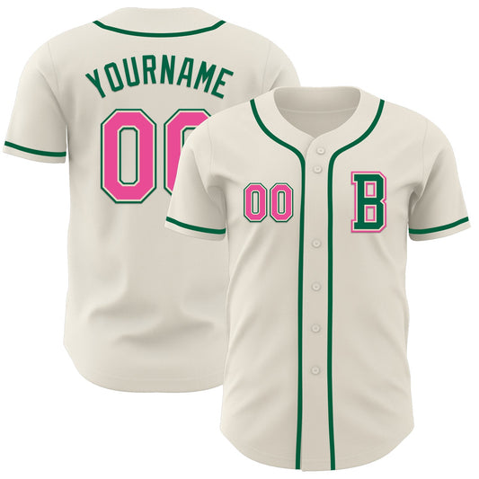 Custom Cream Pink-Kelly Green Authentic Baseball Jersey - Sky-Custom