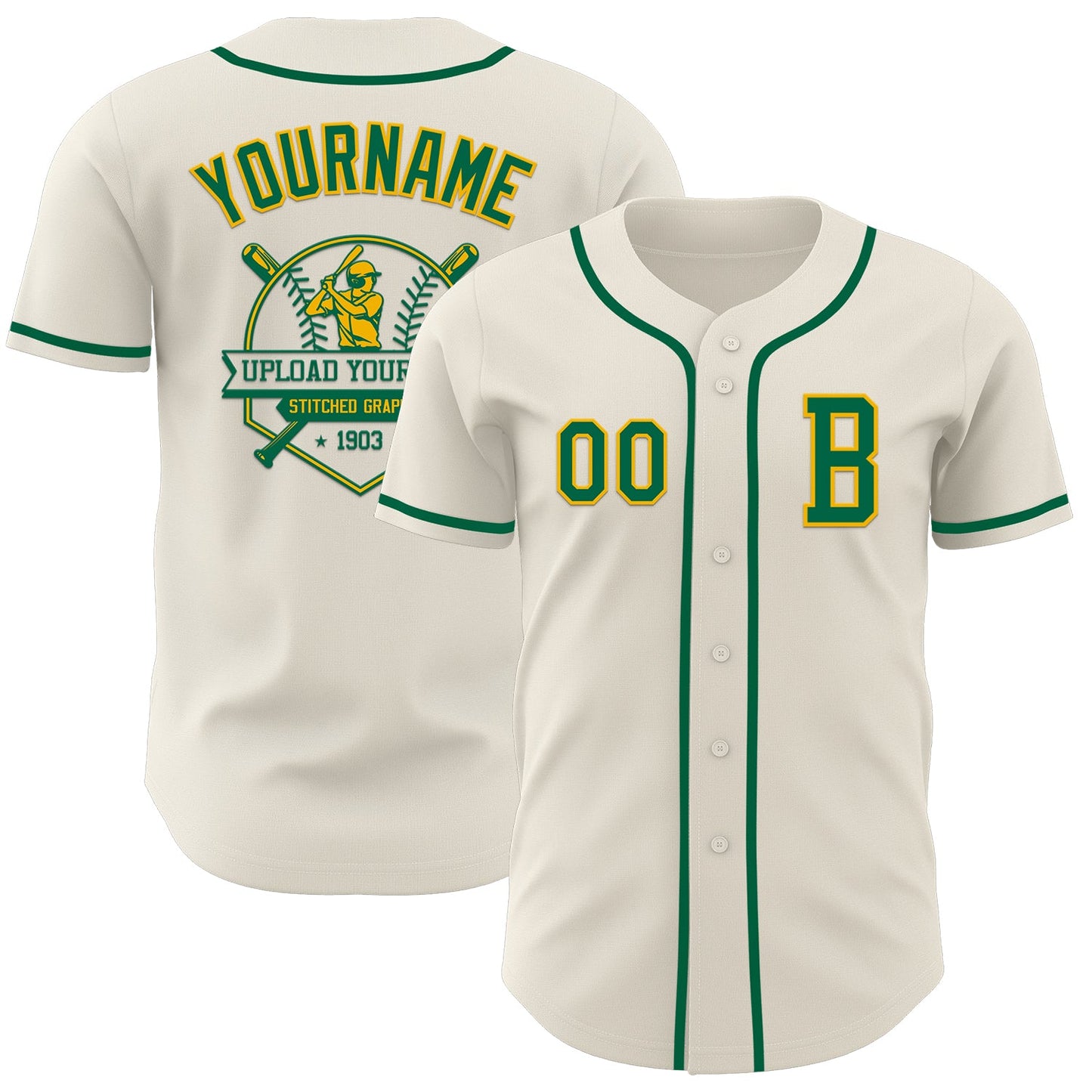 Custom Cream Kelly Green-Gold Authentic Baseball Jersey - Sky-Custom