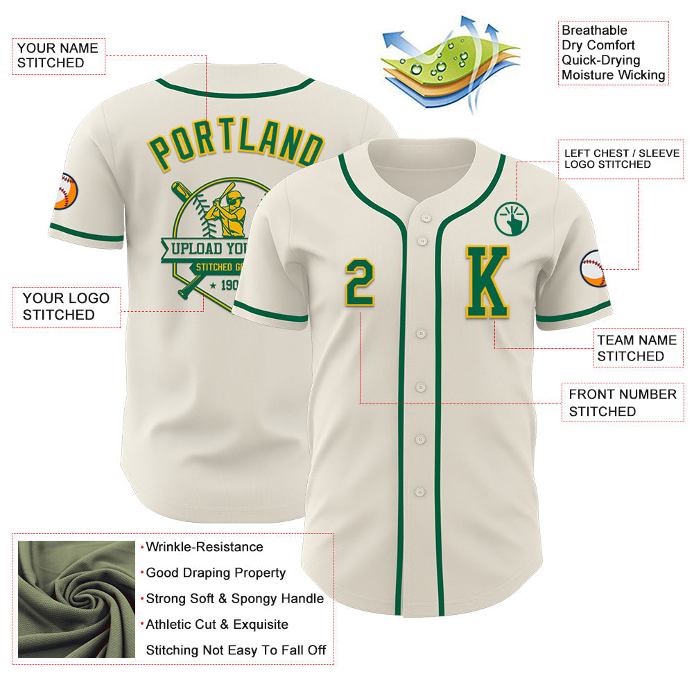 Custom Cream Kelly Green-Gold Authentic Baseball Jersey - Sky-Custom