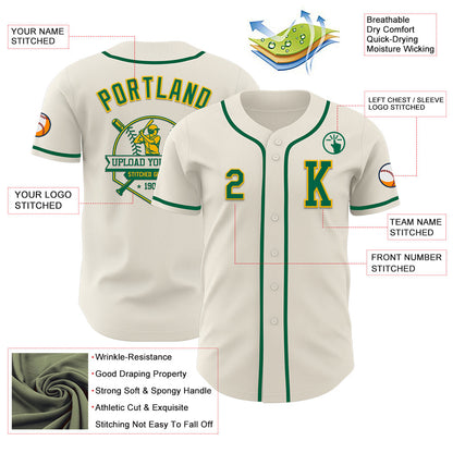 Custom Cream Kelly Green-Gold Authentic Baseball Jersey - Sky-Custom