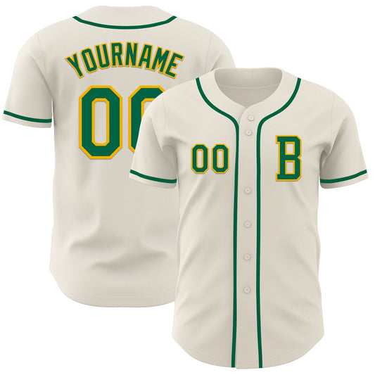 Custom Cream Kelly Green-Gold Authentic Baseball Jersey - Sky-Custom