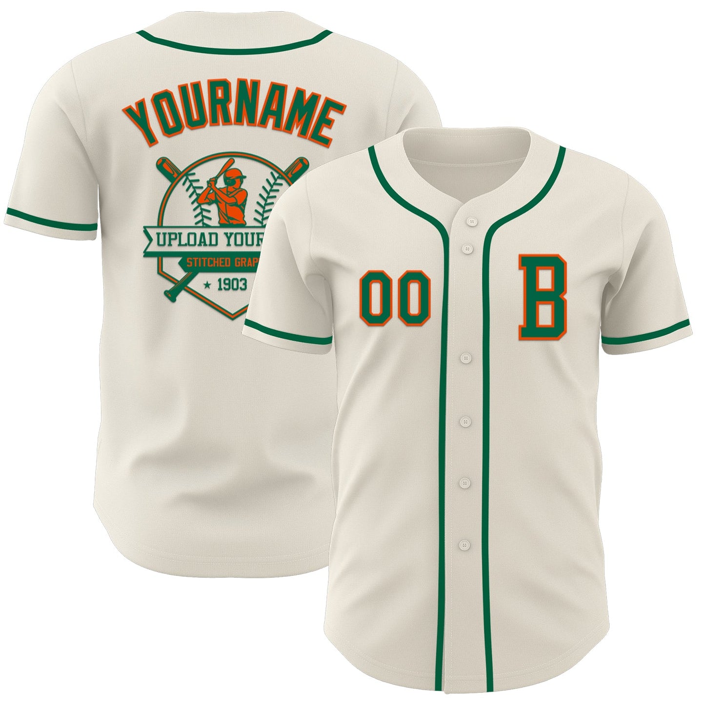 Custom Cream Kelly Green-Orange Authentic Baseball Jersey - Sky-Custom