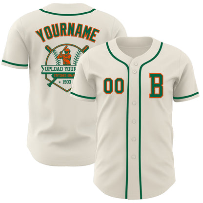 Custom Cream Kelly Green-Orange Authentic Baseball Jersey - Sky-Custom