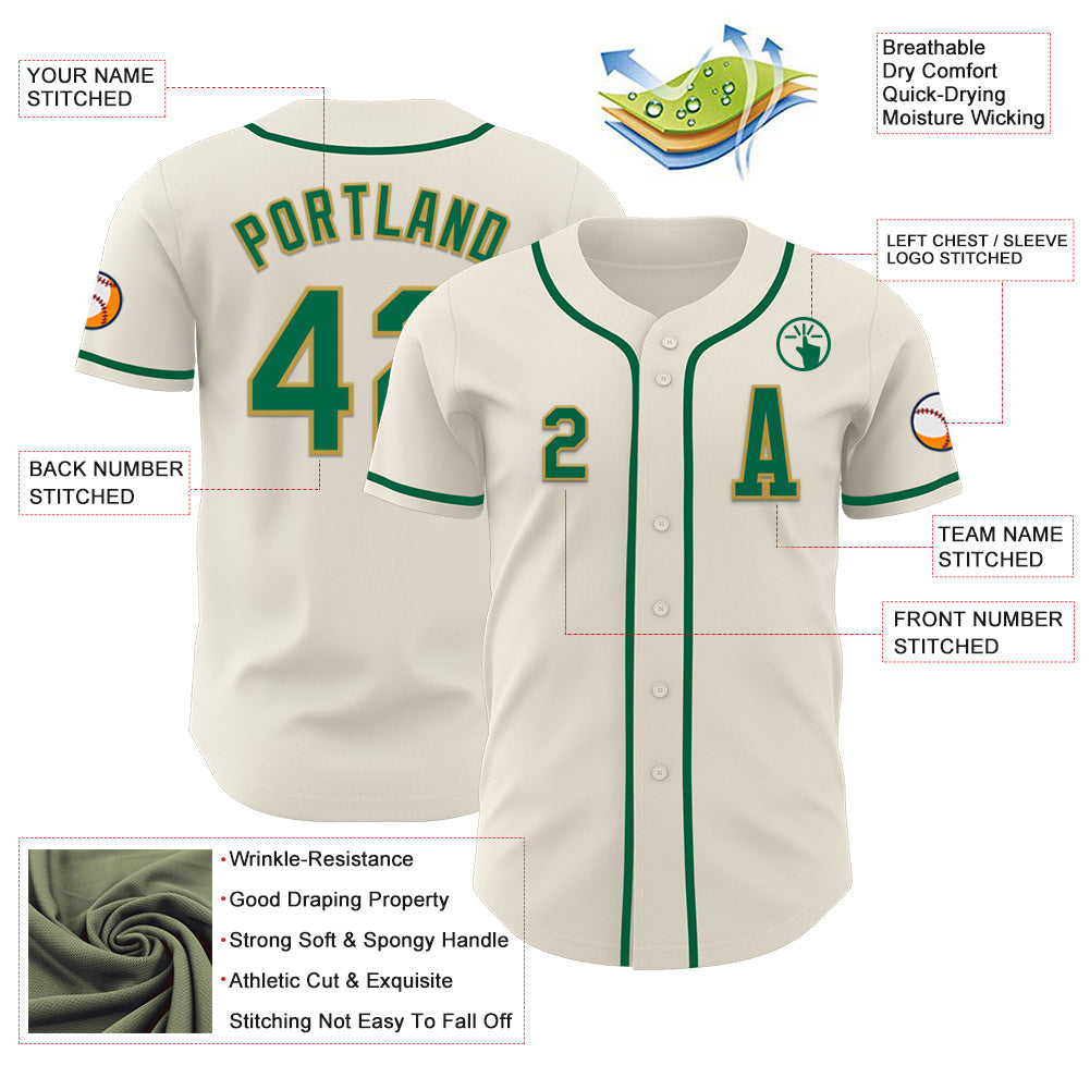 Custom Cream Kelly Green-Old Gold Authentic Baseball Jersey - Sky-Custom