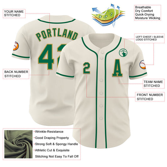 Custom Cream Kelly Green-Old Gold Authentic Baseball Jersey - Sky-Custom