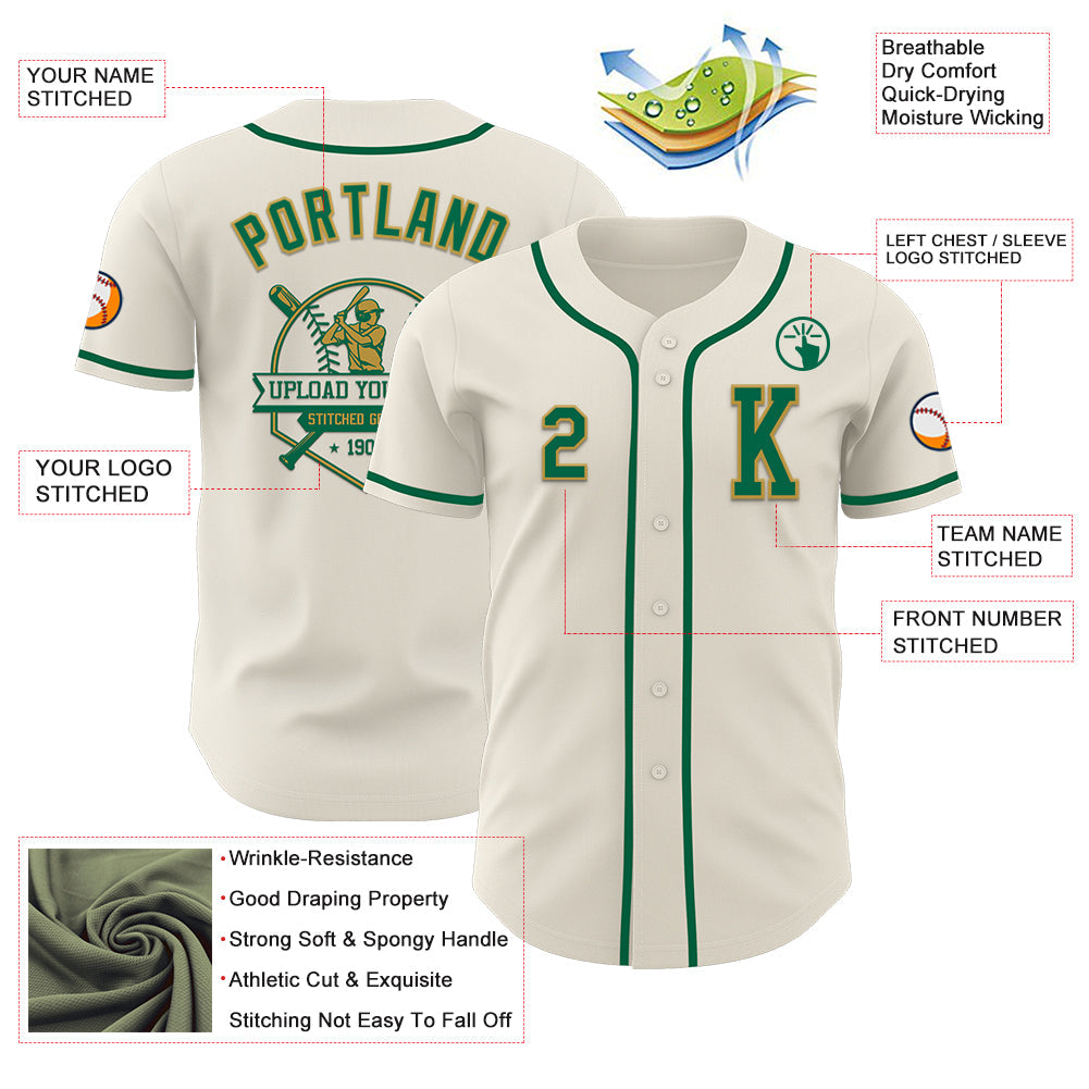 Custom Cream Kelly Green-Old Gold Authentic Baseball Jersey - Sky-Custom