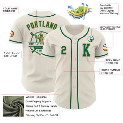 Custom Cream Kelly Green-Old Gold Authentic Baseball Jersey - Sky-Custom