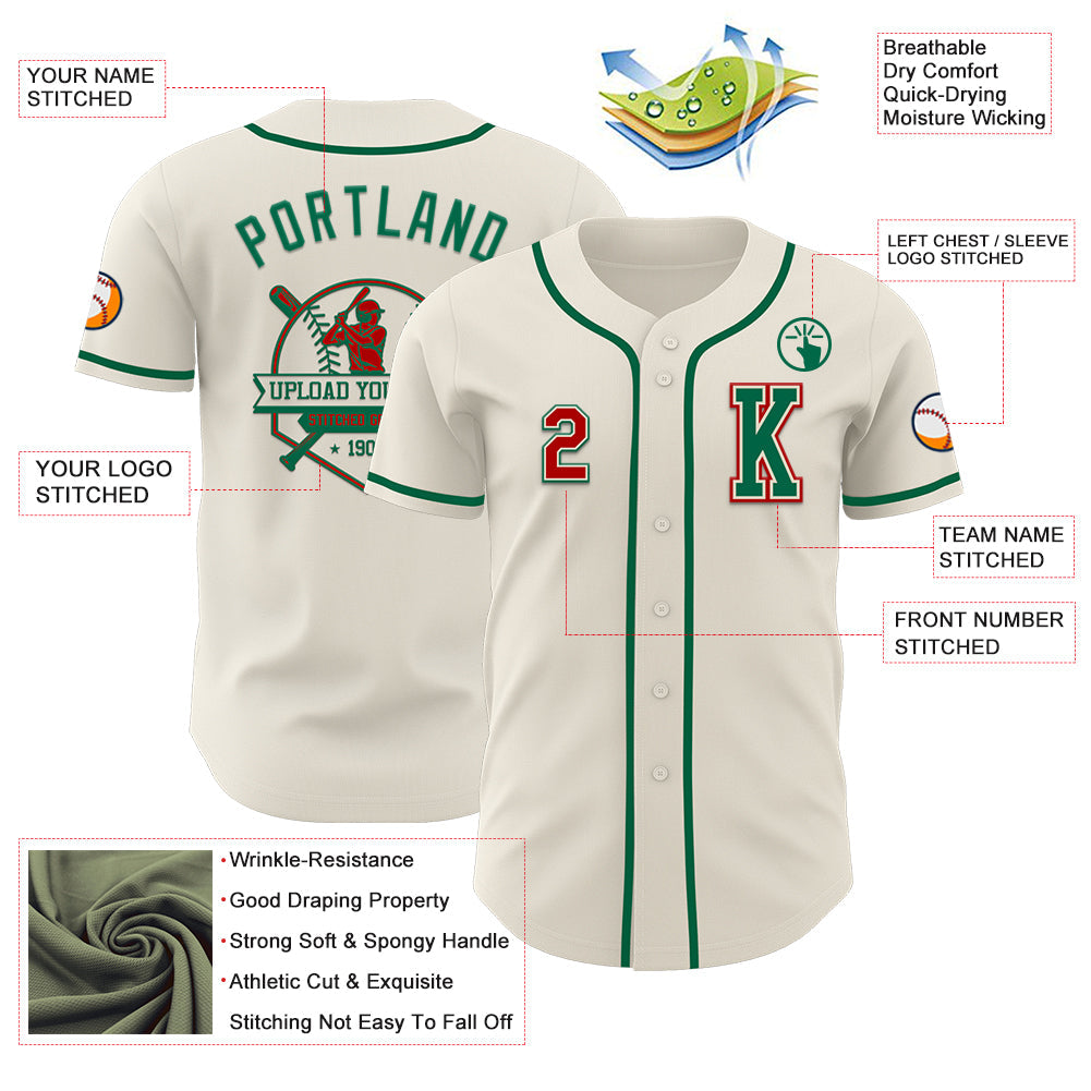 Custom Cream Red-Kelly Green Authentic Baseball Jersey - Sky-Custom