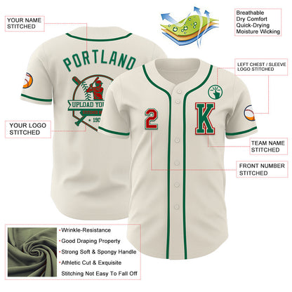 Custom Cream Red-Kelly Green Authentic Baseball Jersey - Sky-Custom