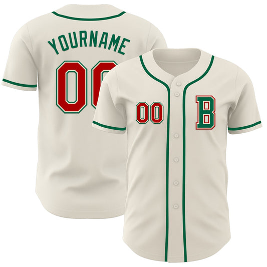 Custom Cream Red-Kelly Green Authentic Baseball Jersey - Sky-Custom