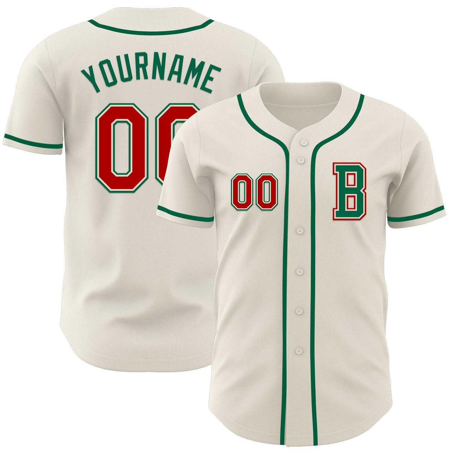 Custom Cream Red-Kelly Green Authentic Baseball Jersey - Sky-Custom