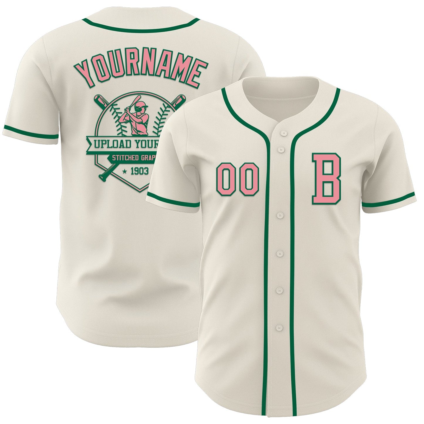 Custom Cream Medium Pink-Kelly Green Authentic Baseball Jersey - Sky-Custom