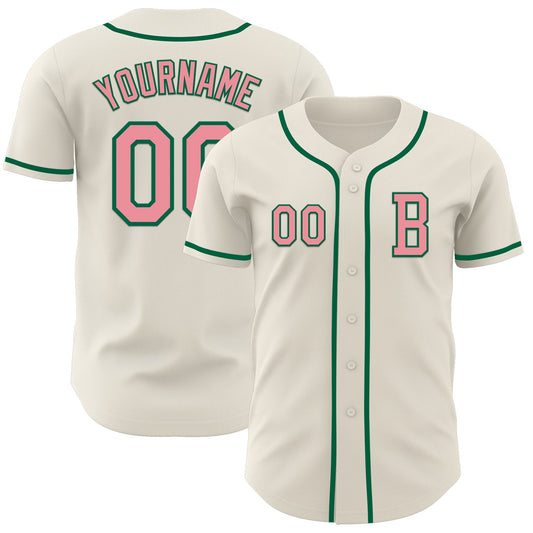 Custom Cream Medium Pink-Kelly Green Authentic Baseball Jersey - Sky-Custom