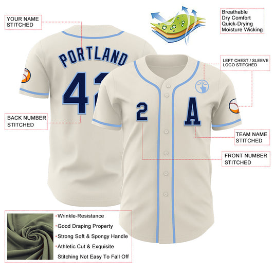 Custom Cream Navy-Light Blue Authentic Baseball Jersey - Sky-Custom