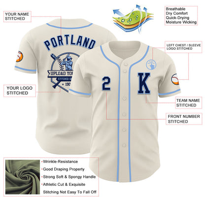 Custom Cream Navy-Light Blue Authentic Baseball Jersey - Sky-Custom