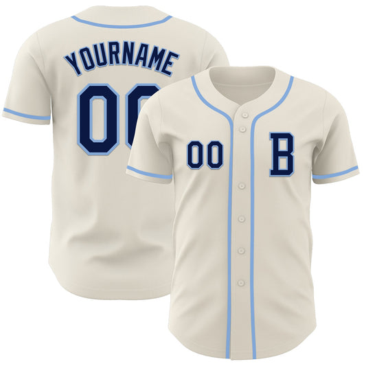 Custom Cream Navy-Light Blue Authentic Baseball Jersey - Sky-Custom