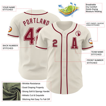 Custom Cream Crimson Authentic Baseball Jersey - Sky-Custom