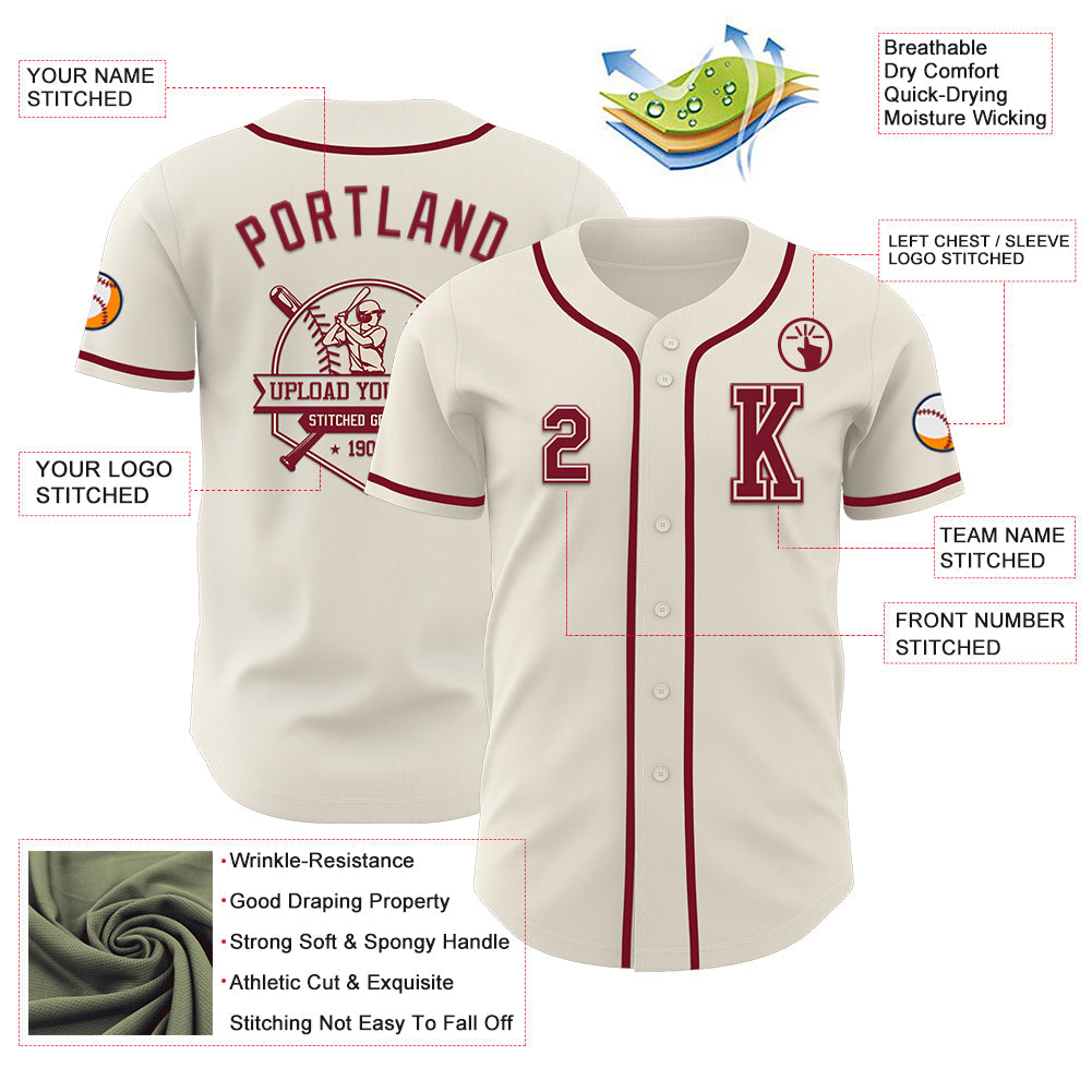 Custom Cream Crimson Authentic Baseball Jersey - Sky-Custom