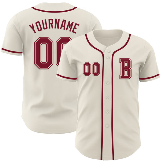 Custom Cream Crimson Authentic Baseball Jersey - Sky-Custom