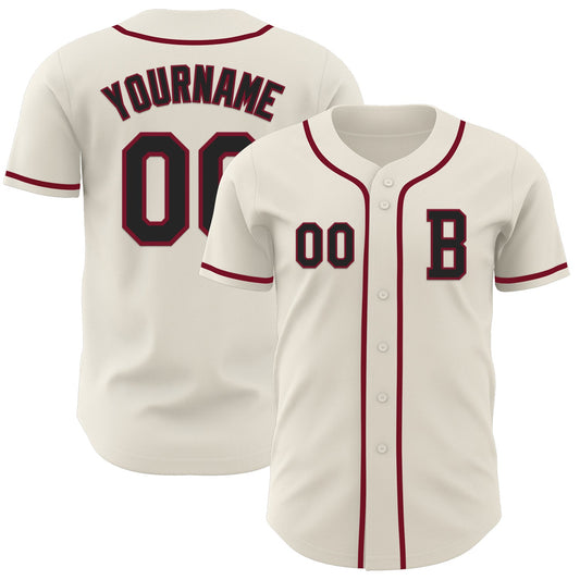 Custom Cream Black-Crimson Authentic Baseball Jersey - Sky-Custom