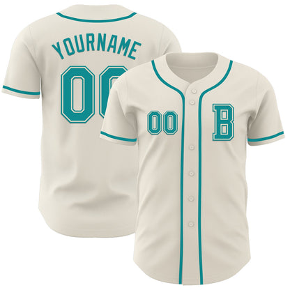 Custom Cream Teal Authentic Baseball Jersey - Sky-Custom