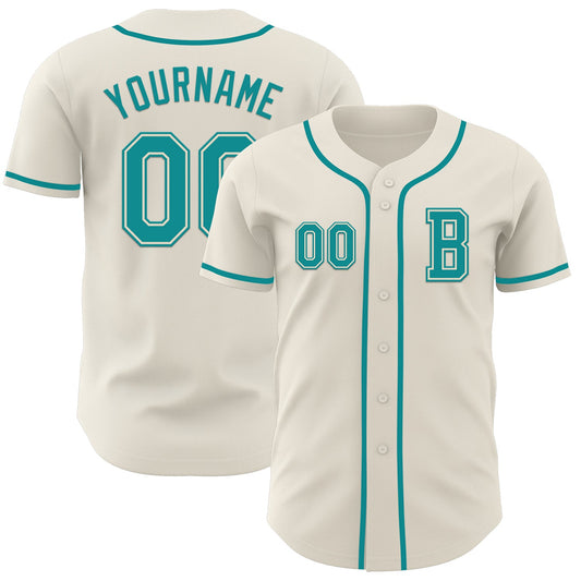 Custom Cream Teal Authentic Baseball Jersey - Sky-Custom