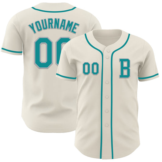 Custom Cream Teal-Gray Authentic Baseball Jersey - Sky-Custom