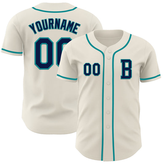 Custom Cream Navy-Teal Authentic Baseball Jersey - Sky-Custom