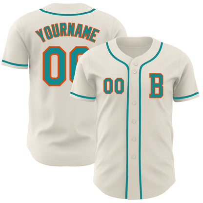 Custom Cream Teal-Orange Authentic Baseball Jersey - Sky-Custom