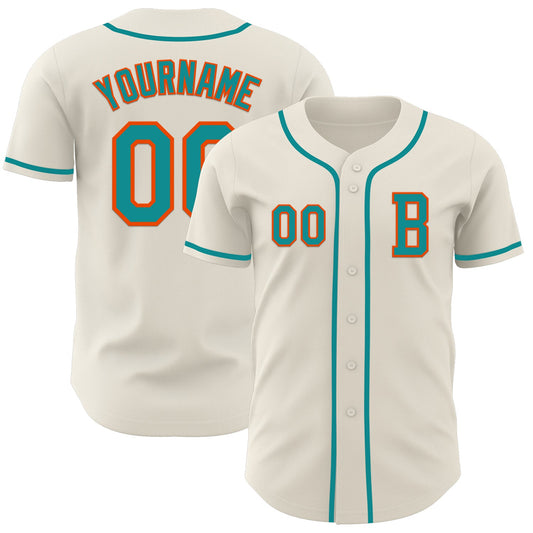 Custom Cream Teal-Orange Authentic Baseball Jersey - Sky-Custom