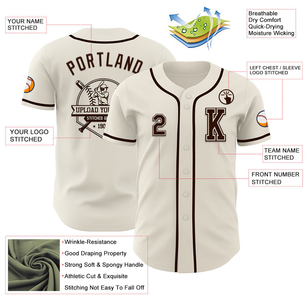 Custom Cream Brown Authentic Baseball Jersey - Sky-Custom