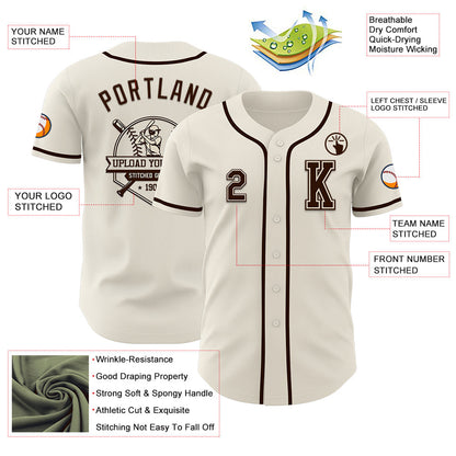 Custom Cream Brown Authentic Baseball Jersey - Sky-Custom