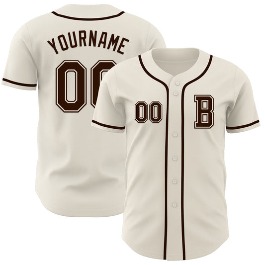 Custom Cream Brown Authentic Baseball Jersey - Sky-Custom