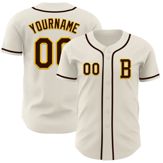 Custom Cream Brown-Gold Authentic Baseball Jersey - Sky-Custom