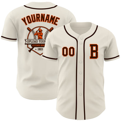 Custom Cream Brown-Orange Authentic Baseball Jersey - Sky-Custom