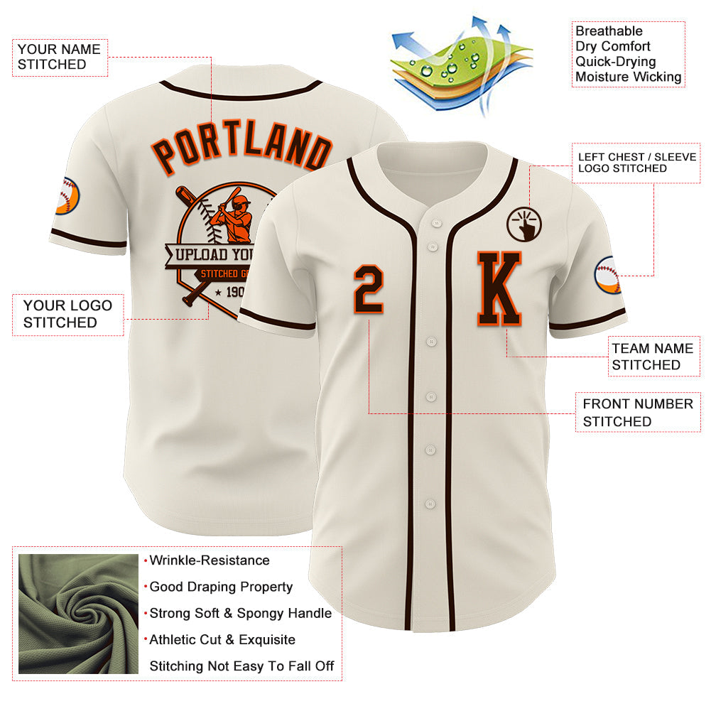 Custom Cream Brown-Orange Authentic Baseball Jersey - Sky-Custom