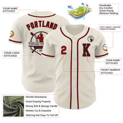 Custom Cream Red-Black Authentic Baseball Jersey - Sky-Custom