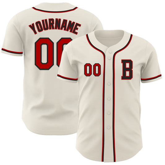 Custom Cream Red-Black Authentic Baseball Jersey - Sky-Custom