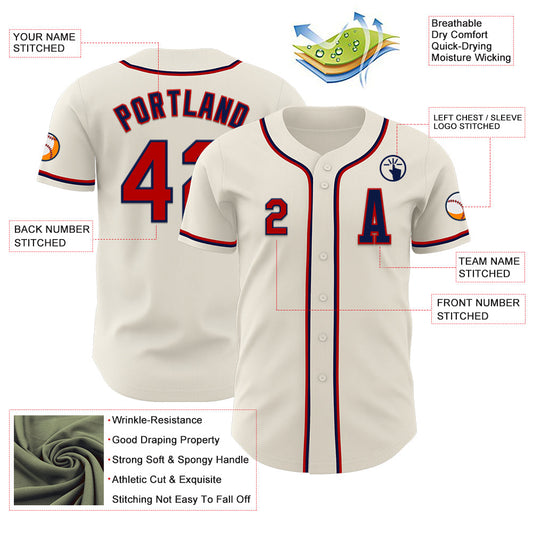 Custom Cream Red-Navy Authentic Baseball Jersey - Sky-Custom
