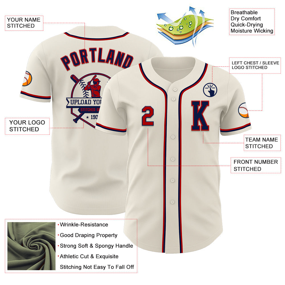 Custom Cream Red-Navy Authentic Baseball Jersey - Sky-Custom
