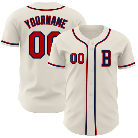 Custom Cream Red-Navy Authentic Baseball Jersey - Sky-Custom