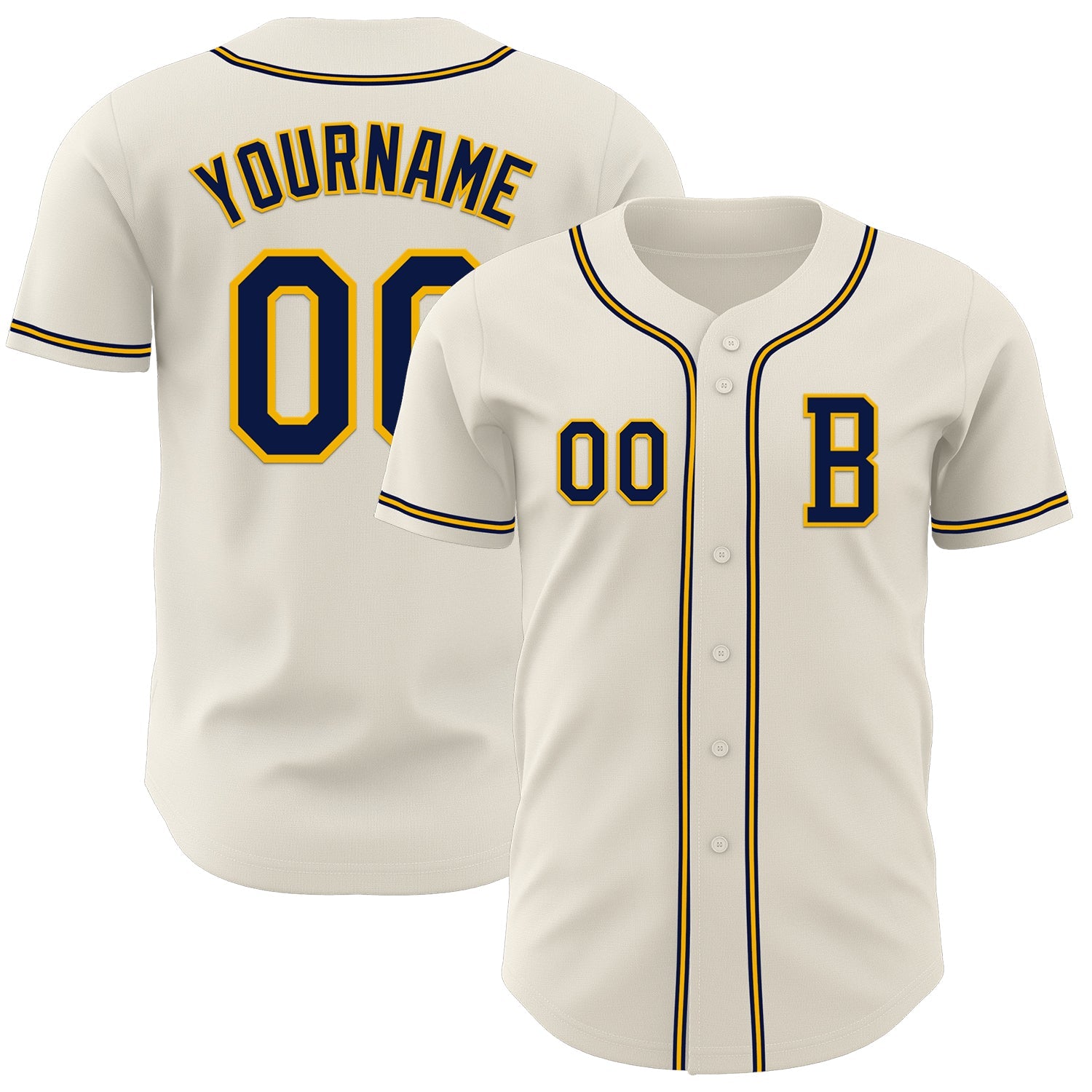 Custom Cream Navy-Gold Authentic Baseball Jersey - Sky-Custom