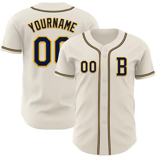 Custom Cream Navy-Gold Authentic Baseball Jersey - Sky-Custom