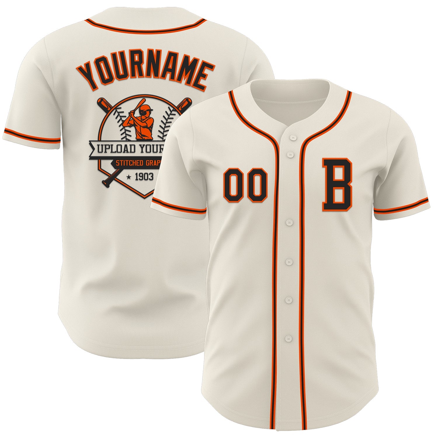 Custom Cream Black-Orange Authentic Baseball Jersey - Sky-Custom