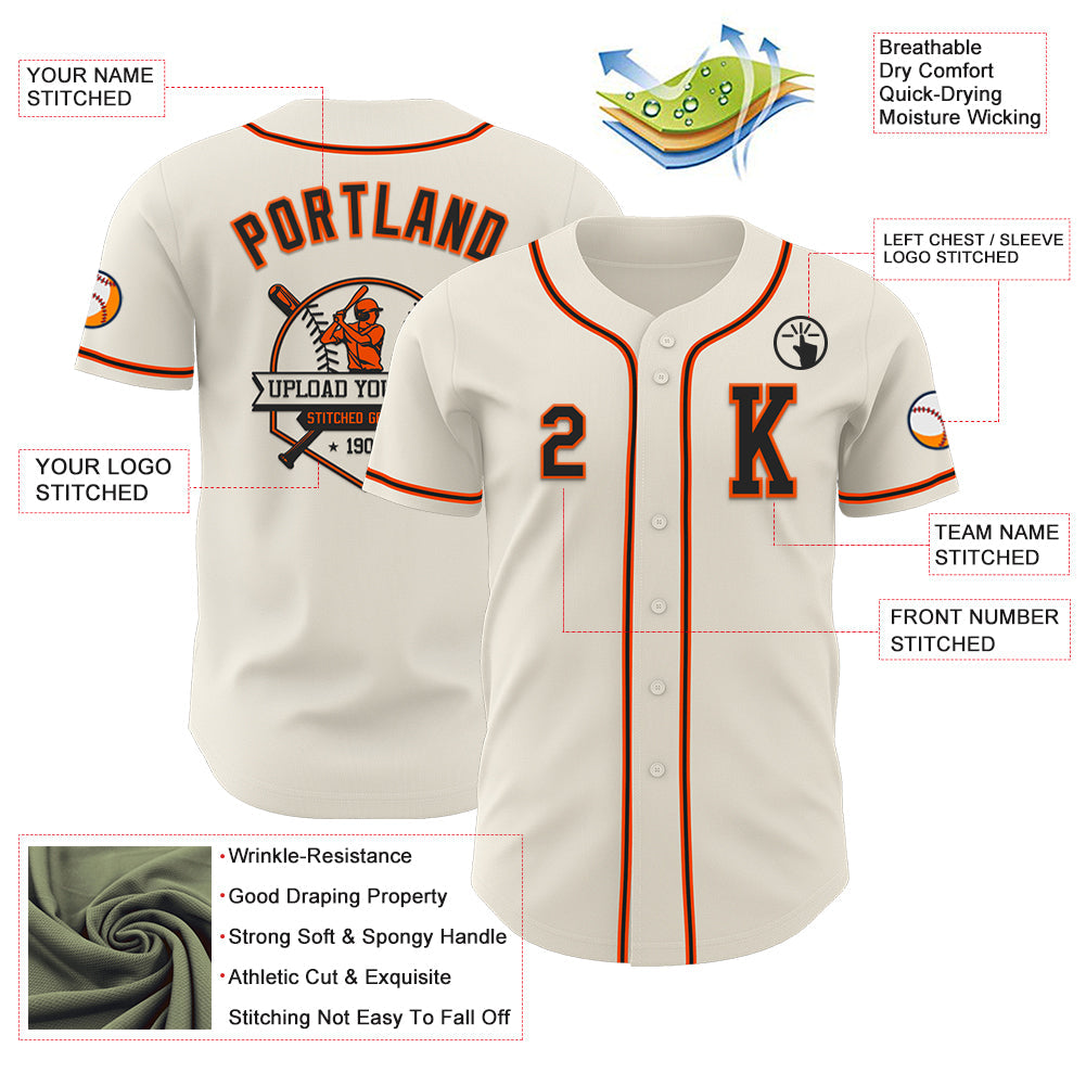 Custom Cream Black-Orange Authentic Baseball Jersey - Sky-Custom