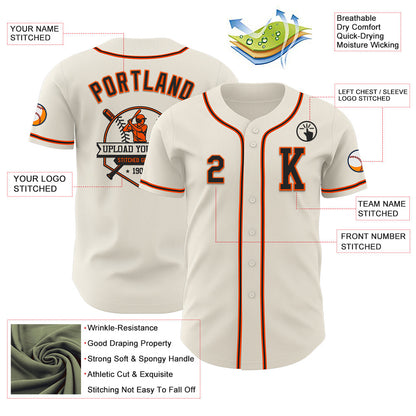 Custom Cream Black-Orange Authentic Baseball Jersey - Sky-Custom