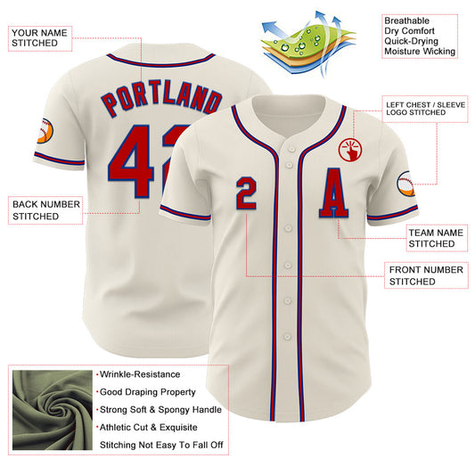 Custom Cream Red=Royal Authentic Baseball Jersey - Sky-Custom